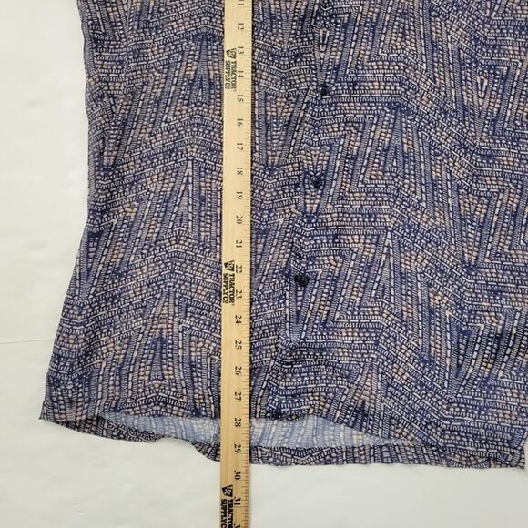 ASOS Design Sheer Button Up Shirt Short Sleeve Blue Pink Abstract Camp Collar MD - Picture 7 of 7